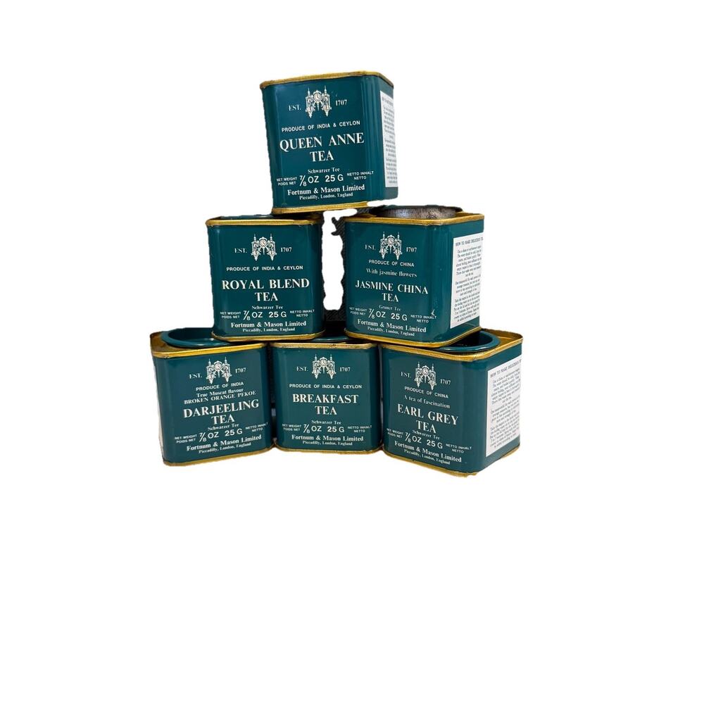 6 VIntage Fortnum & Mason Empty Tea Tins Queen Anne Royal Blend Darjeeling EUC‎